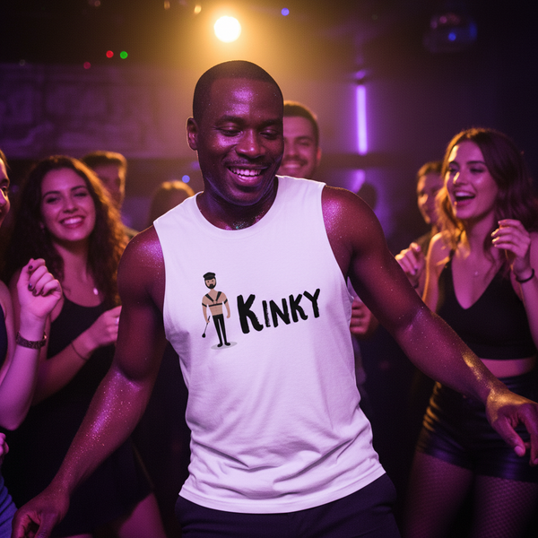White Kinky Muscle Top with cartoon and 