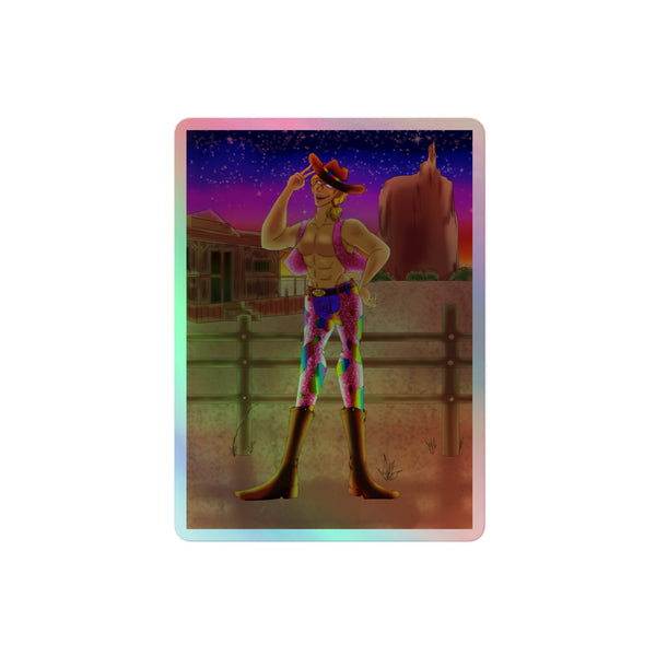 Gay Cowboy at Sunset Holographic Stickers