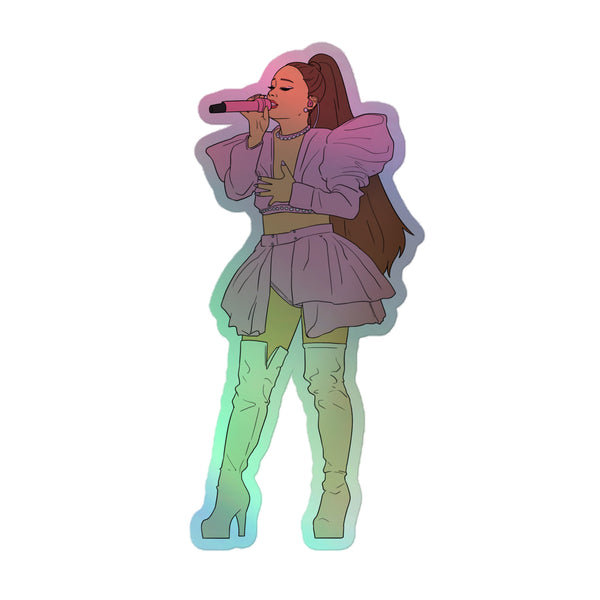 Ariana Grande Holographic Stickers feature a vibrant performer illustration, radiating empowerment and pride with rainbow-gradient accents. Perfect for expressing queer identity and adding bold visibility to any surface.