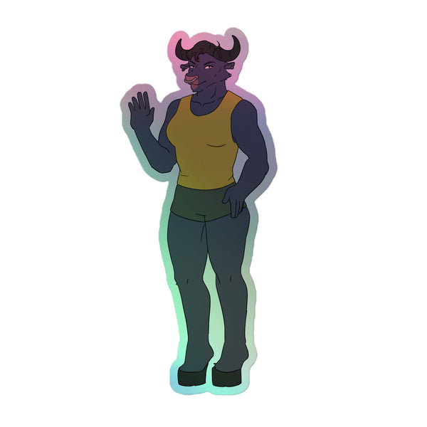 Bull Dyke Holographic Stickers feature a vibrant minotaur character, embodying queer pride with a rainbow glow and durable vinyl, celebrating self-expression and inclusivity with a captivating, hot-embossed 3D pattern.