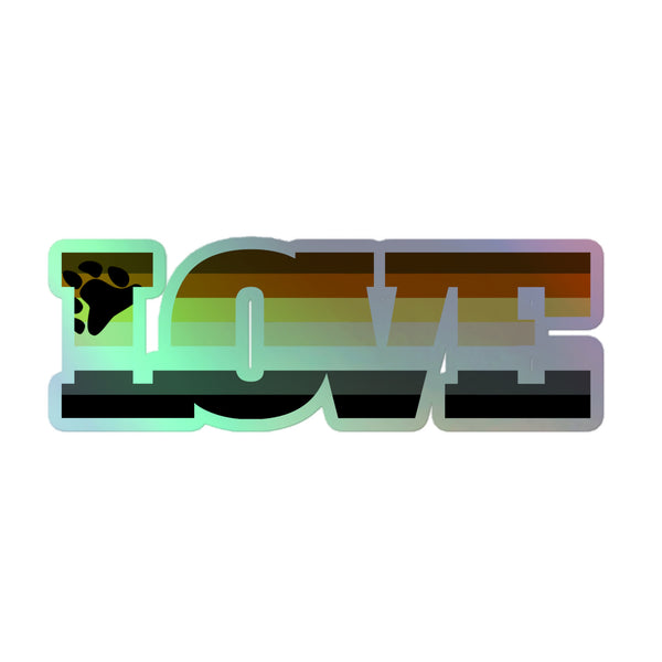 Gay Bear Pride Holographic Stickers feature a vibrant, sticker-style logo with block characters I-C-M-3 and a paw print, boasting a radiant holographic shimmer, celebrating queer identity and self-expression.