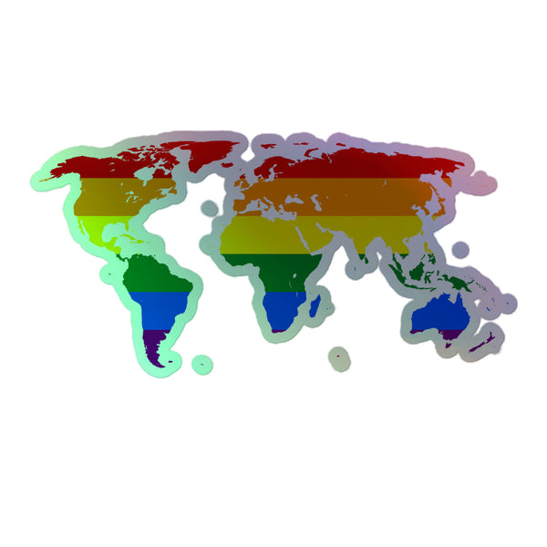 Gay Map Holographic Stickers showcase a vibrant, rainbow-colored world map silhouette. These durable vinyl stickers celebrate queer pride, offering a shimmering testament to LGBTQ+ visibility and self-expression.