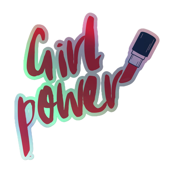 Girl Power Holographic Stickers feature bold red script with a lipstick accent, embodying feminine empowerment. Crafted from durable vinyl with electrifying rainbow shimmer, they celebrate queer pride and self-expression.