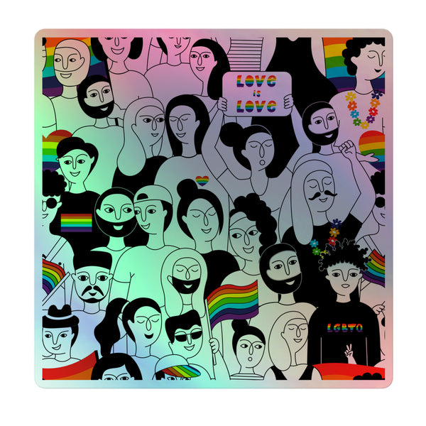 LGBT Pride Holographic Stickers featuring vibrant rainbow shades and Love is Love motifs celebrate queer identity with 3D hot-embossed patterns on durable vinyl, embodying empowerment and joyful self-expression.