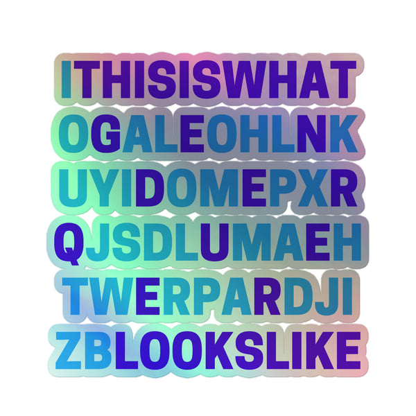 This Is What Genderqueer Looks Like Holographic Stickers feature bold uppercase letters on vibrant pastel-to-neon backgrounds, showcasing queer pride with durable, shimmering stickers that celebrate identity and self-expression.