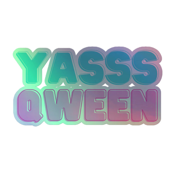 Yasss Qween Holographic Stickers feature bold block letters with a vibrant gradient, embodying queer pride and self-expression. Durable vinyl ensures these stickers celebrate identity with a shimmering, empowering presence.
