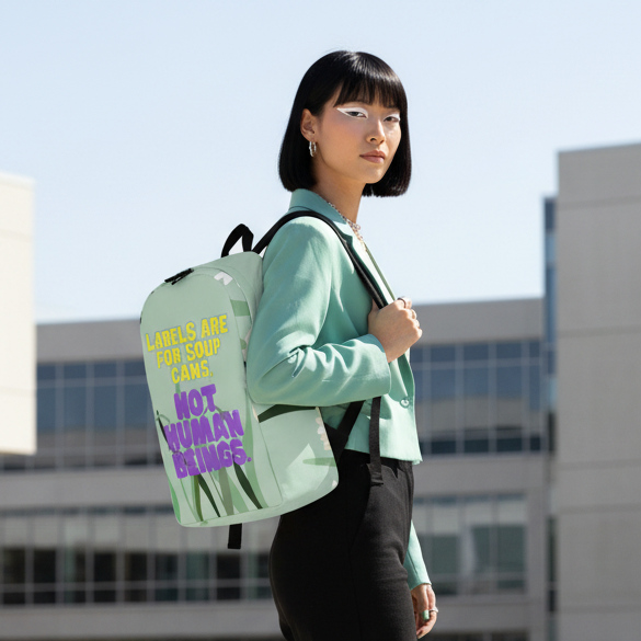 Labels Are For Soup Cans Minimalist Backpack, bold slogan showing queer flair