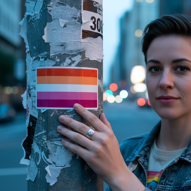 Lesbian Flag Bubble-Free Sticker with orange, white