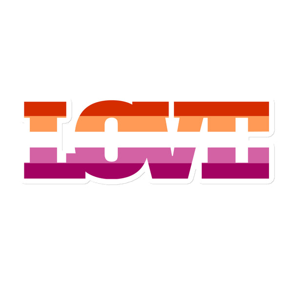 Graphic magnet spelling “LOVE” in orange and pink, with stylized interlocking letter shapes