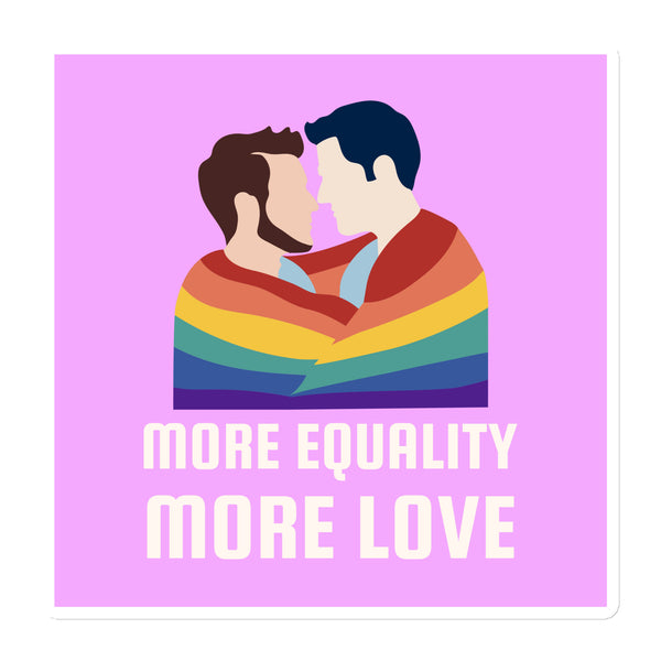 LGBT Couple Magnet with queer couple cuddled in rainbow Pride flag, pink background