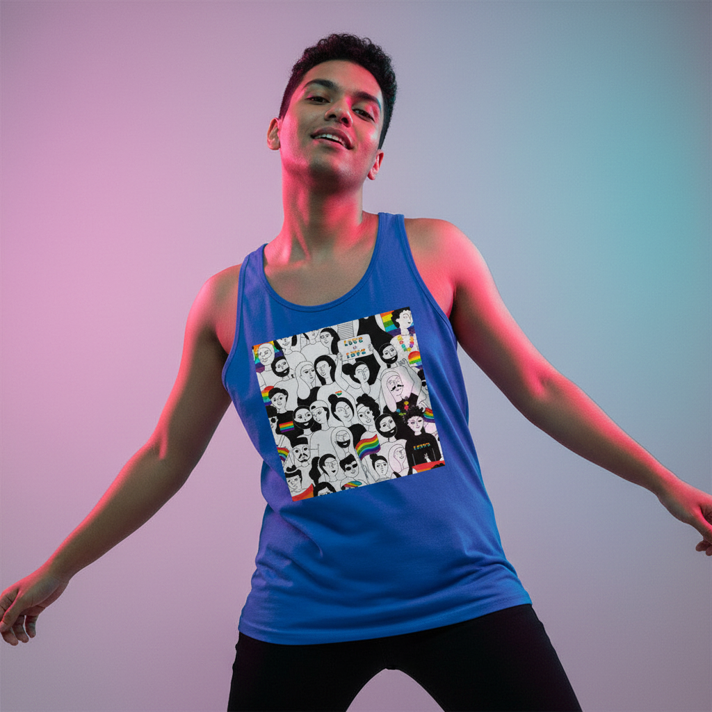 LGBT Pride Unisex Tank Top with a bold cartoon face pattern