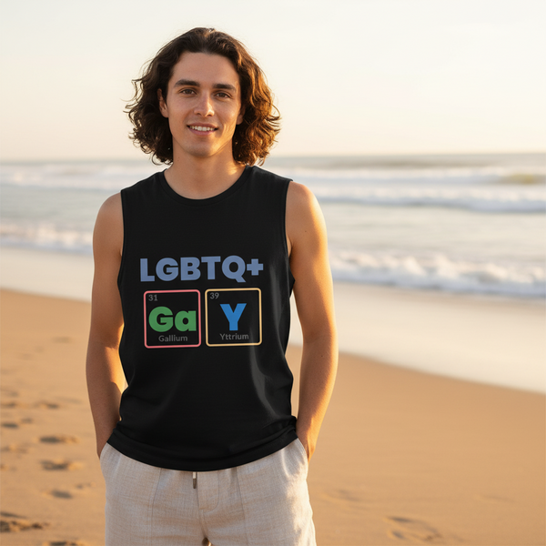 Sleeveless black muscle tee reading 