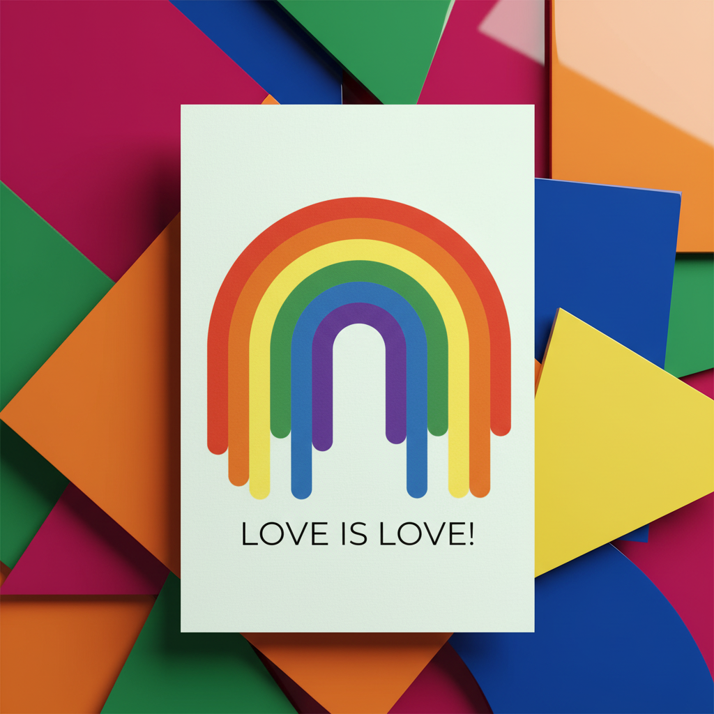 Love Is Love Rainbow Postcard with red, orange, yellow, green, blue