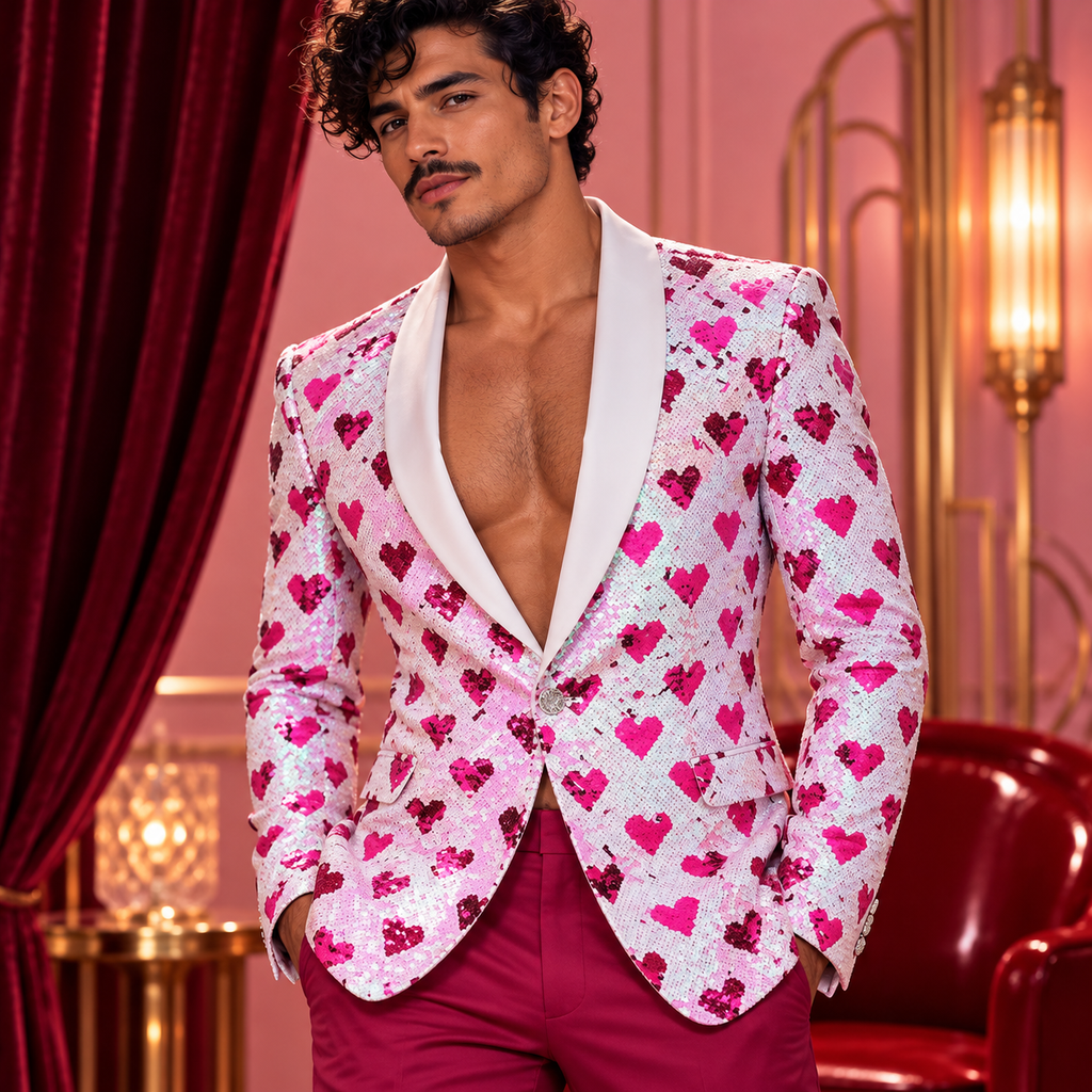 Love is Love Spectrum Sparkle Night Club Men's Jacket; close-up editorial.