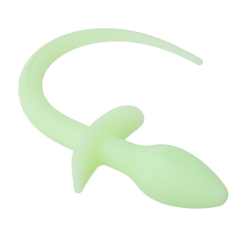 Pale green silicone dog-tail butt plug shown diagonally on a white background
