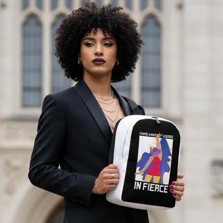 Minimalist backpack with colorful art and I MAKE AMAZING LOOK EASY