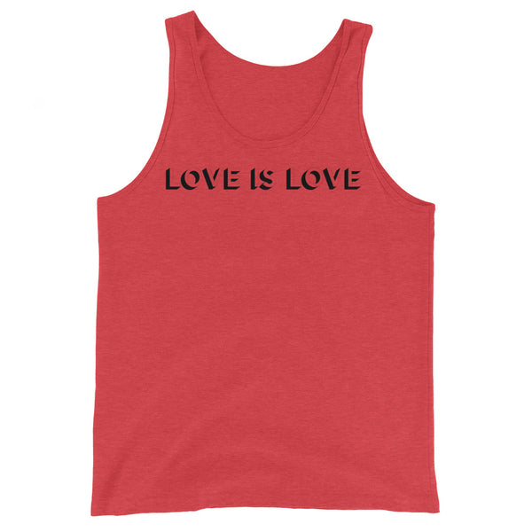 Unisex red tank top with bold black 