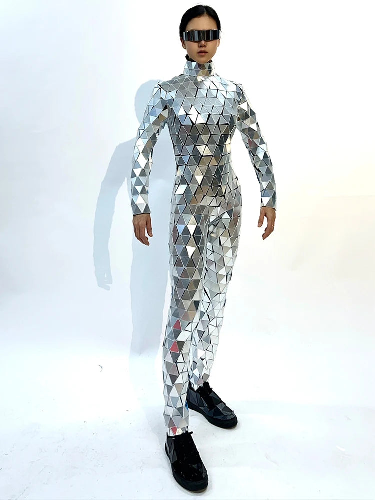 Mirrorball maniac disco catsuit photographed for the product listing.