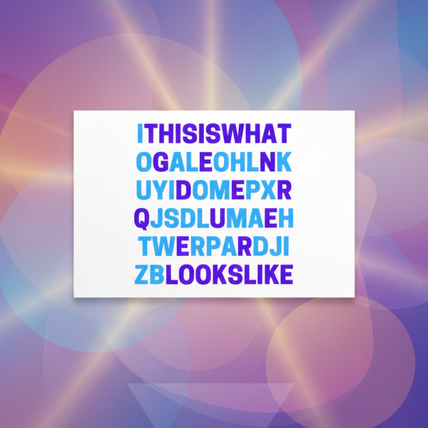 This Is What GenderQueer Looks Like postcard featuring blue and purple block text on wavy rainbow colors, queer pride vibes.