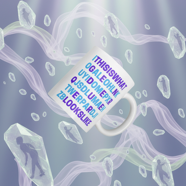 Genderqueer mug with blue and purple text reading “This is what genderqueer looks like”