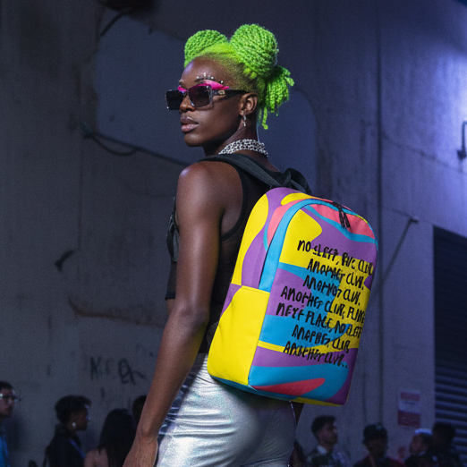 Backpack with “No Sleep, Bus, Club, Another Club Minimalist” design
