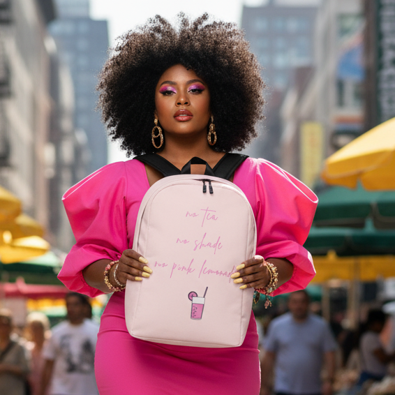 No Tea No Shade No Pink Lemonade Minimalist Backpack, carried by a person