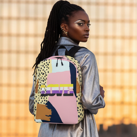 Non-Binary Love Minimalist Backpack with colorful abstract shapes and LOVE