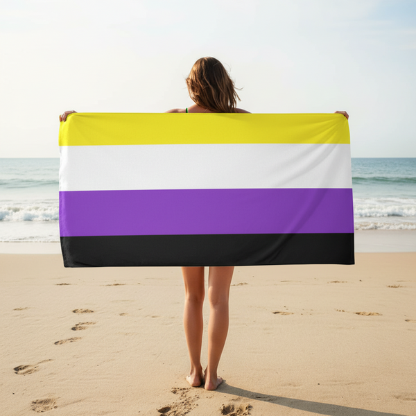 Non-Binary Pride Flag towel with bold yellow, white, purple