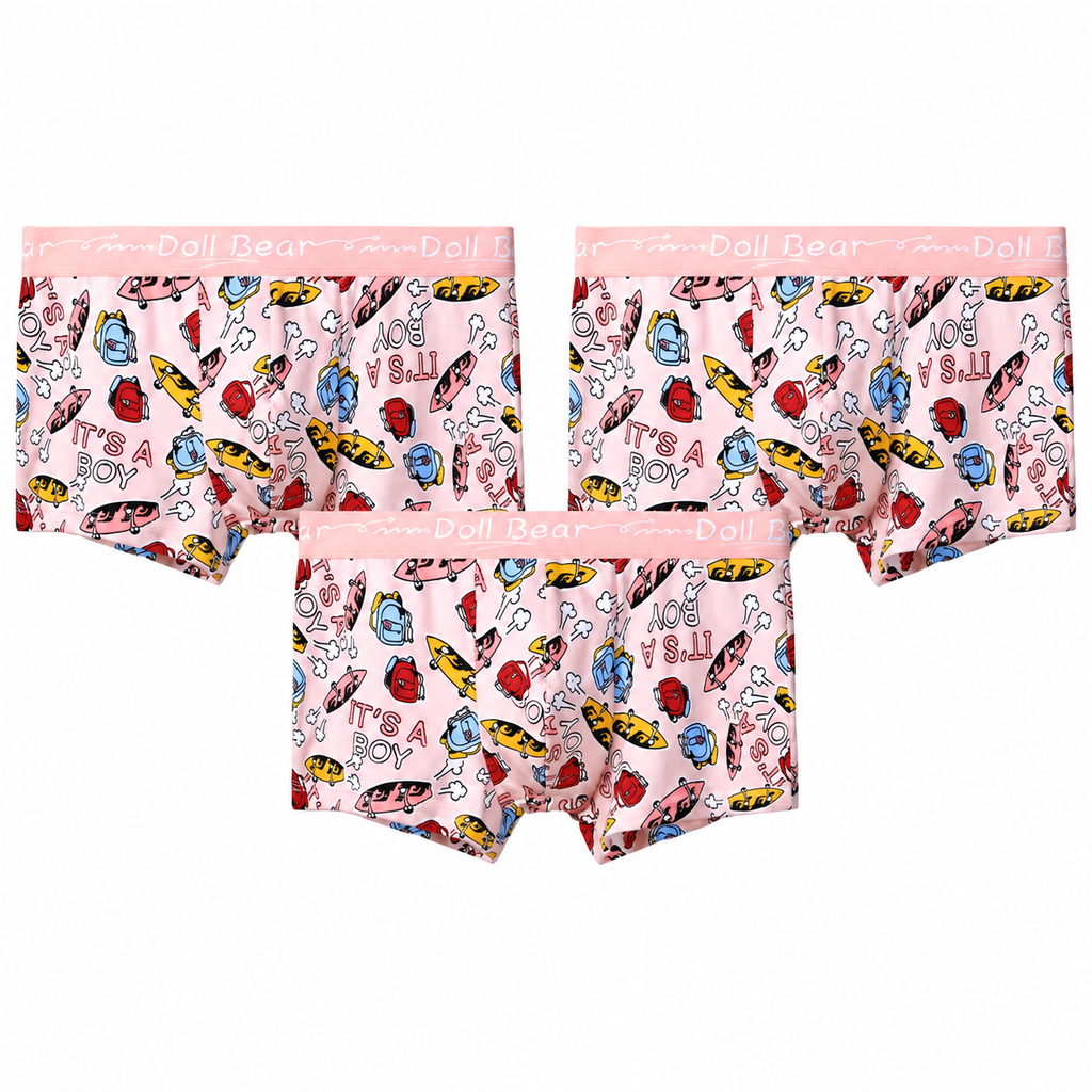 Pink Power Cotton Boxer Briefs (3-Pack): three matching pale pink boxer briefs with colourful graphic print.