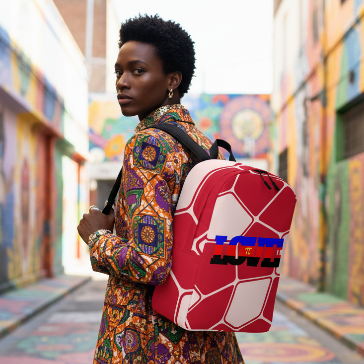 Polyamory Love Minimalist Backpack—bold red and white, “HOPE” in blue and orange on back