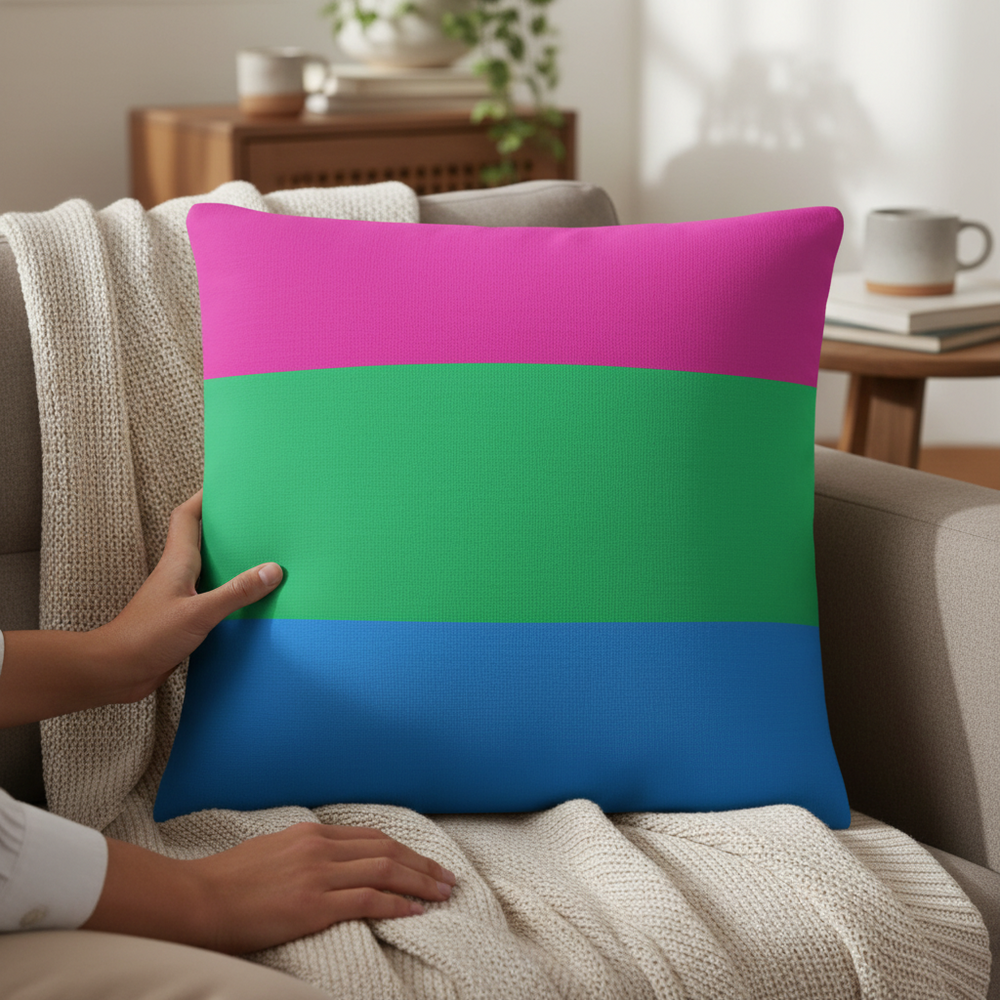 Polysexual Premium Pillow with pink, green, and blue stripes