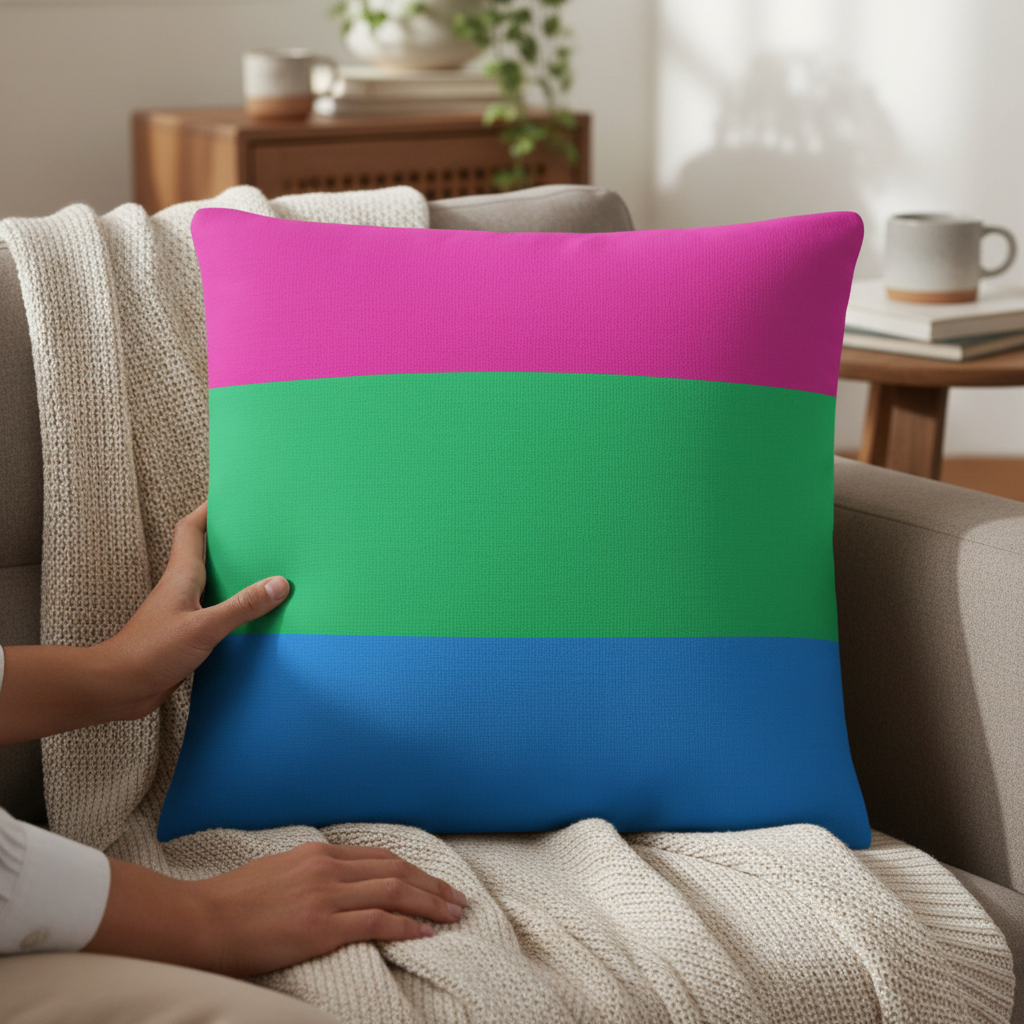 Polysexual Premium Pillow with pink, green, and blue stripes