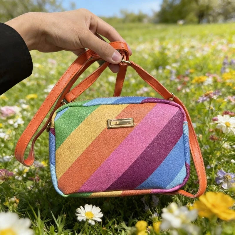 Pop girl rainbow mini crossbody bag photographed for the product listing.