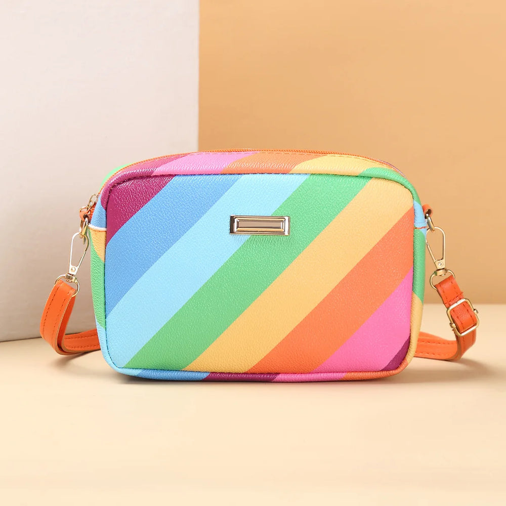 Pop girl rainbow mini crossbody bag photographed for the product listing.