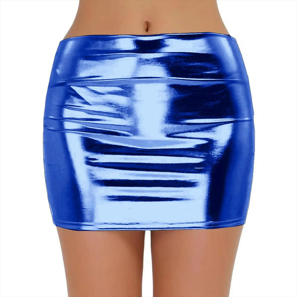 Popstar afterglow metallic mini skirt photographed for the product listing.