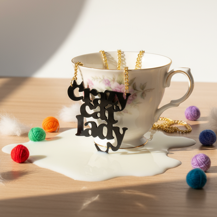 Crazy Cat Lady Acrylic Statement Chain Necklace