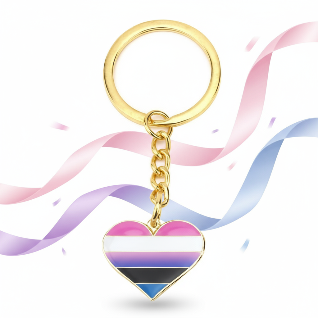 Genderfluid Pride Heart Keychain