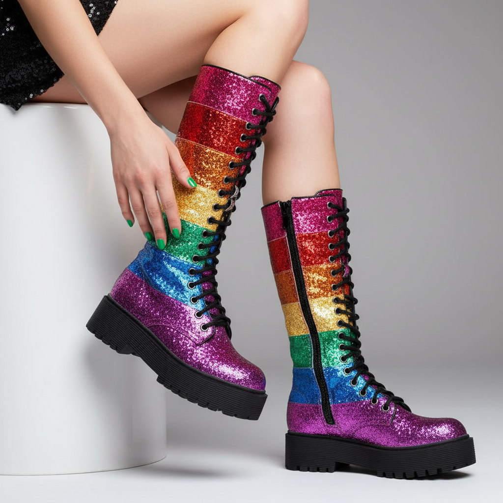 LGBT Pride Sequin Mid Calf Boots