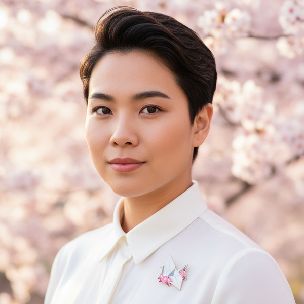 Floral Paper Crane Enamel Pin