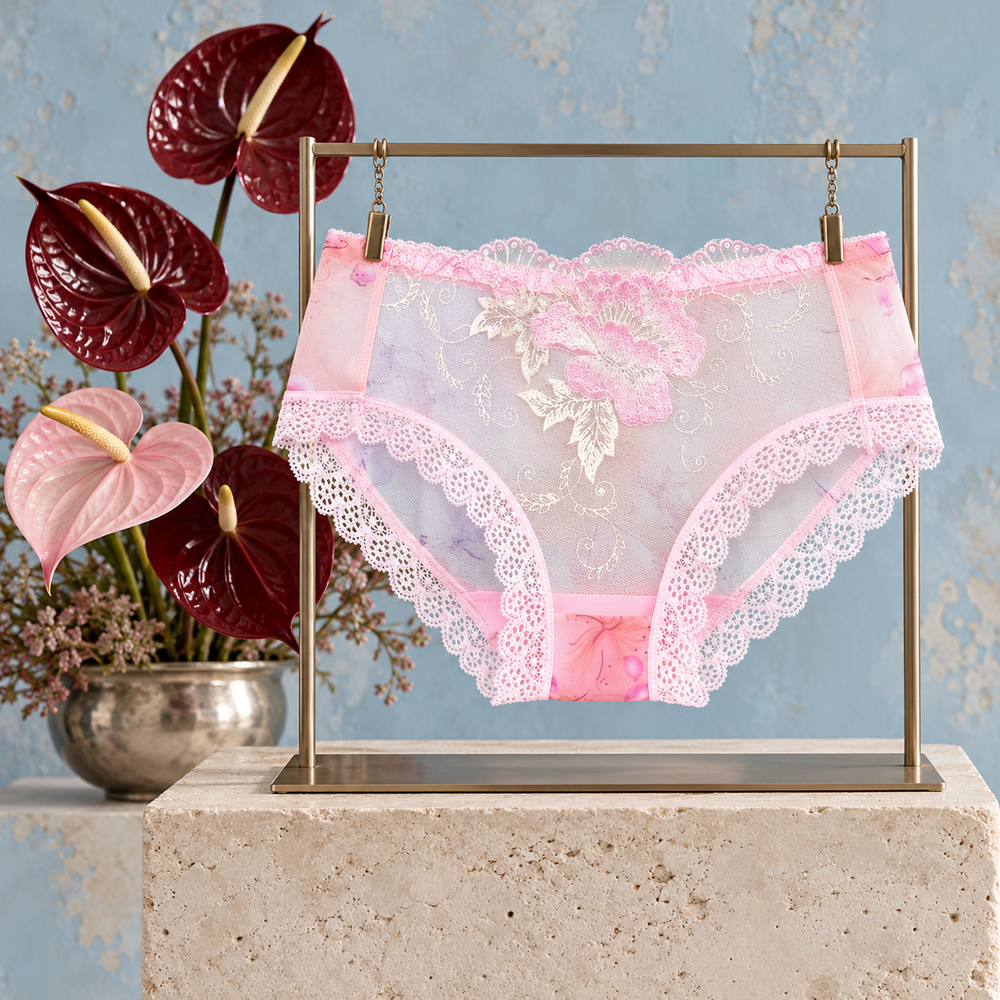 Men's Low Rise Flower Lace Mesh Boxer Briefs — square editorial hero, styled campaign image.