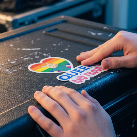 Textured black case with bold, colorful 