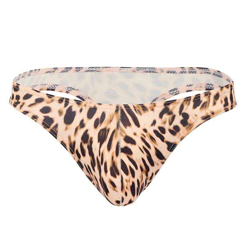Front view of low-rise leopard-print briefs on a white background