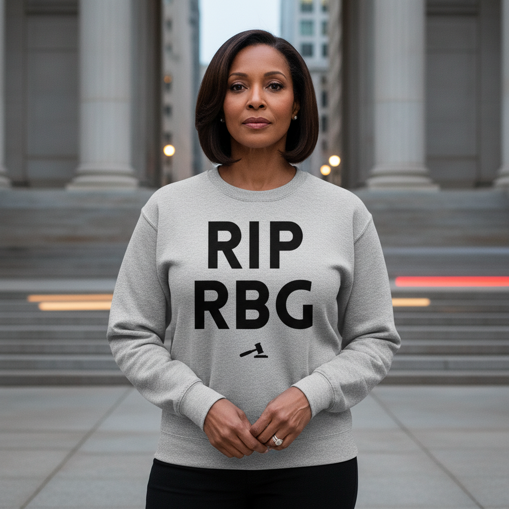 Unisex RIP RBG sweatshirt honoring Ruth Bader Ginsburg, worn