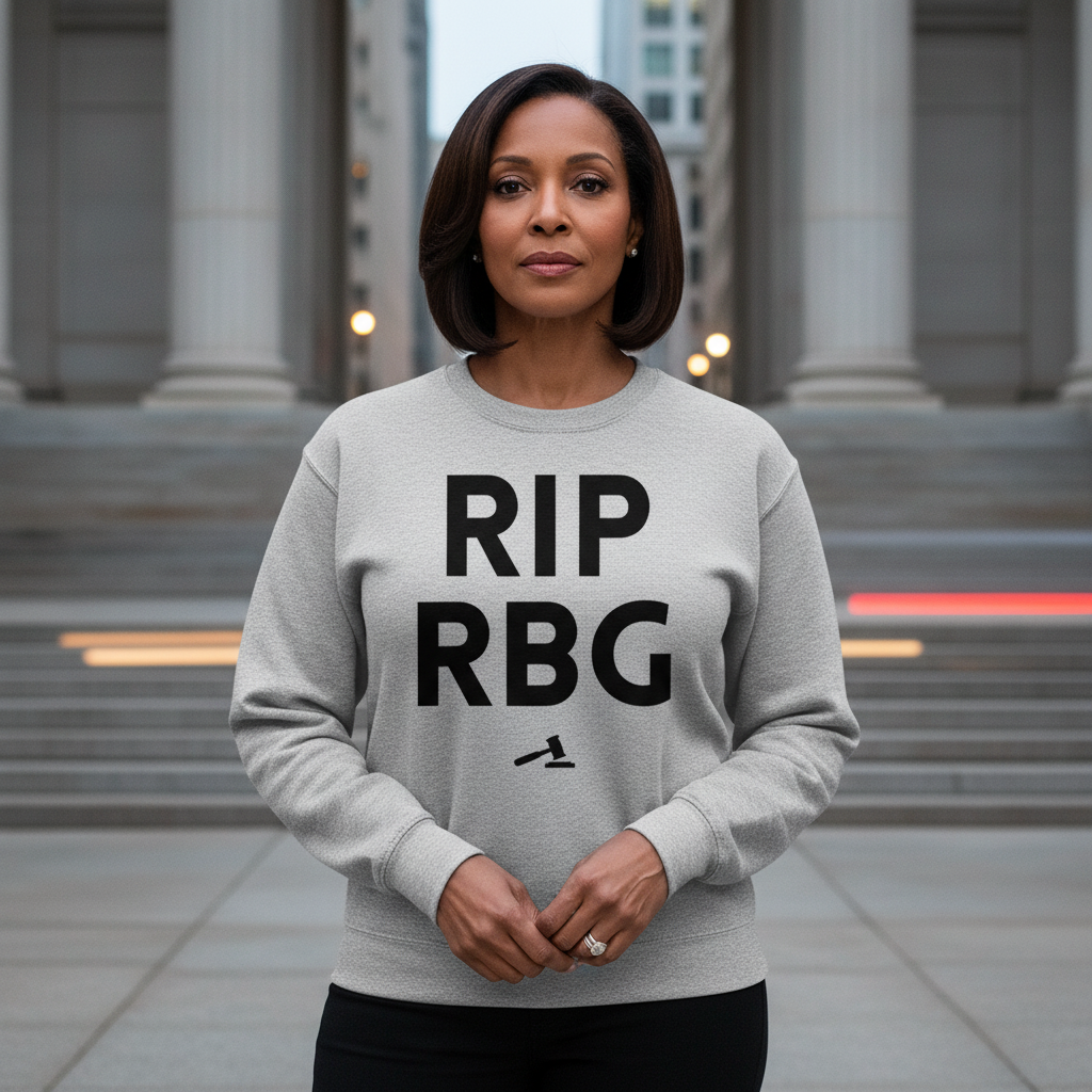 Unisex RIP RBG sweatshirt honoring Ruth Bader Ginsburg, worn