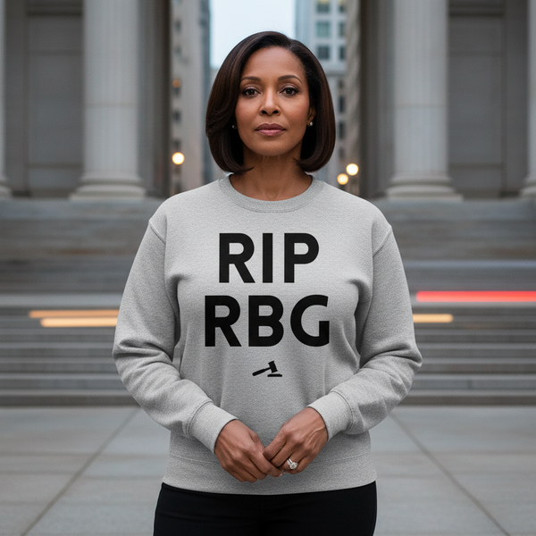 Unisex RIP RBG sweatshirt honoring Ruth Bader Ginsburg, worn