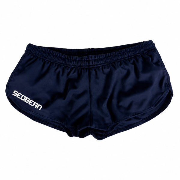 Navy blue quick-dry running shorts with white Seobean logo on the left leg