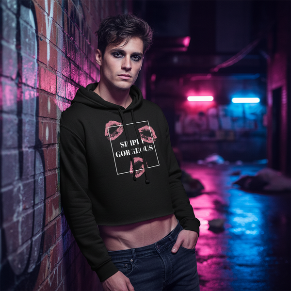 Simply Gorgeous Crop Hoodie with pink lipstick prints and 