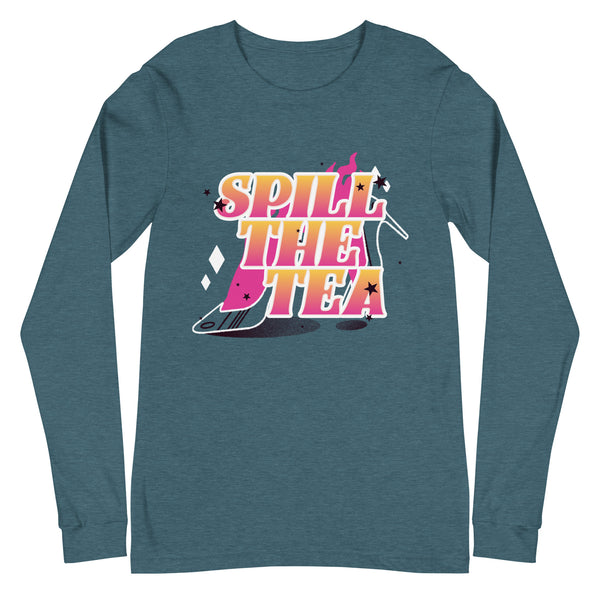 Teal unisex long sleeve tee with bold pink-yellow gradient 