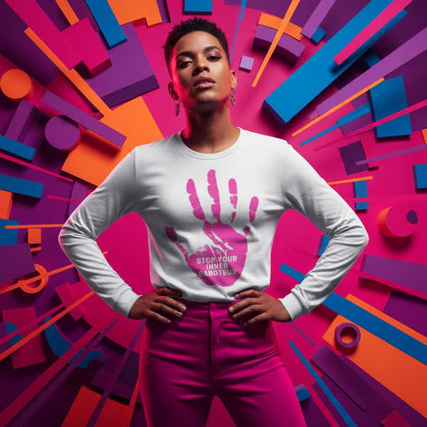 Unisex long sleeve tee with a bold magenta handprint and 