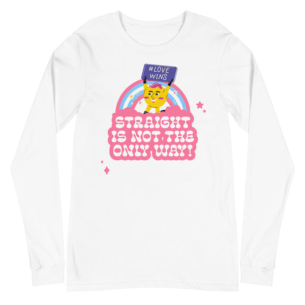 Unisex long sleeve t-shirt with a cartoon cat holding a 